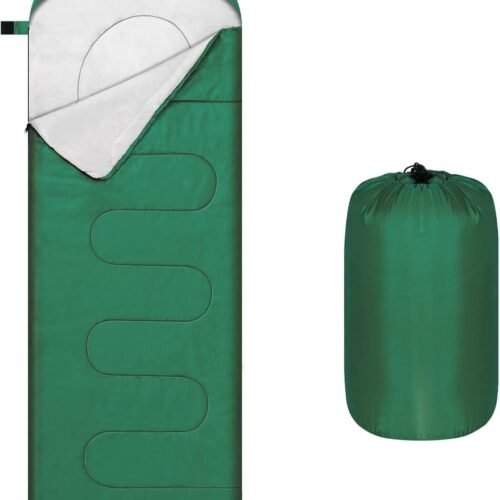 All Season Sleeping Bag with Double Microfiber Filling and Compression Bag