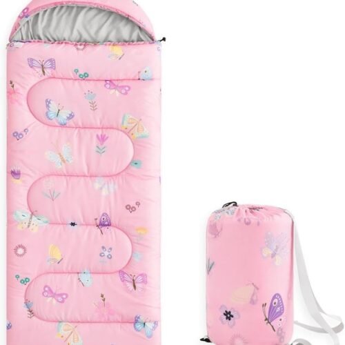 Kids Camping Sleeping Bag with Water Repellent Cover and Two Way Zipper
