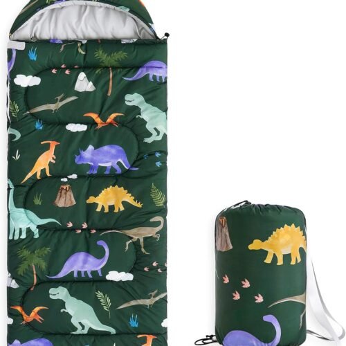 Kids Camping Sleeping Bag with Backpack Sack and Drawstring Hood