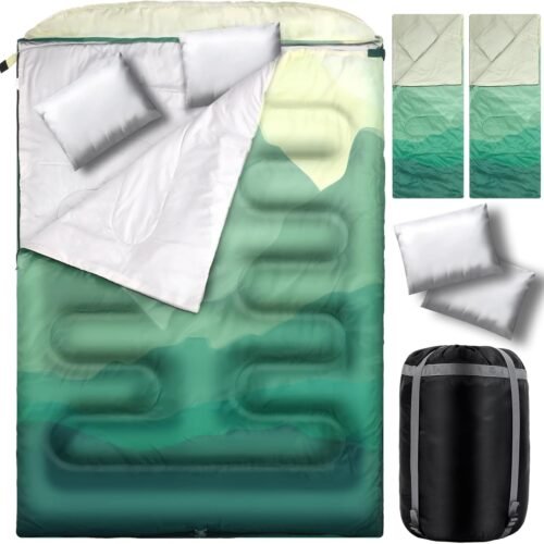 Double Sleeping Bag with Wraparound Zipper and 400 GSM Fiber Filling