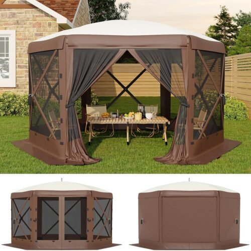 6 Sided Pop Up Gazebo with 6 Removable Wind Cloths