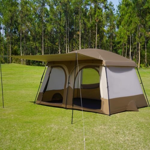 Weatherproof Family Tent with Extended Rainfly and Dual Layer Mesh Windows